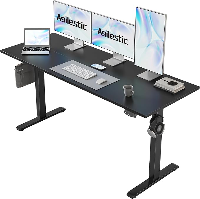 Agilestic 60 * 24 Inch Height Adjustable Electric Standing Desk, Black | Sit Stand Up Computer Desk, Memory Presets, Stable Steel Frame,154 lbs, Easy Assembly, Splice Board, Home Office, Studying by Agilestic