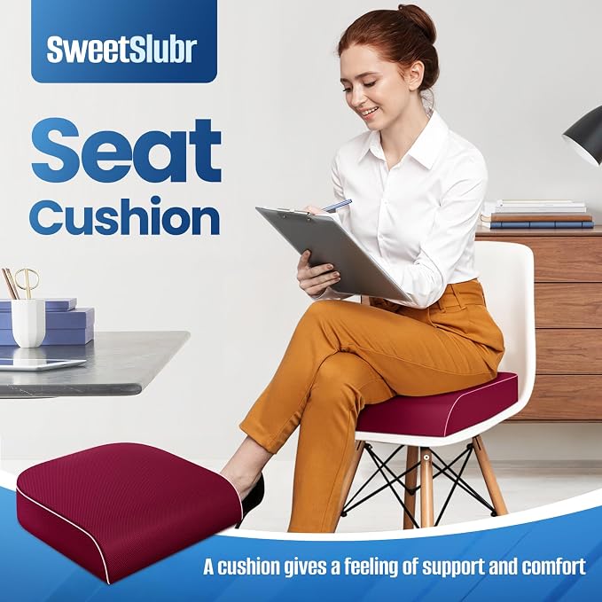 SweetSlubr Seat Cushion, Chair Pad, Memory Foam Tailbone Pain Relief | Office Chair Cushion for Tailbone Pain Relief, Non-Slip Cover, Soft Support for Office Chair, Car Seat, Airplane,X-Large/Red - Image 3