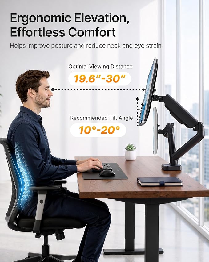 monTEK Dual Monitor Arm with USB Ports for 17-32" Screen up to 19.8 lbs | USB/audio ports for workspace, mechanical spring, full motion for flat/curved screens, clamp/grommet bases and VESA 75/100 - Image 6