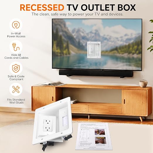 in-Wall Cable Management Kit, Recessed TV Outlet for Wall Mount TV(No Wire) | Integrated Embedded Design, Perfectly Compatible with Structured Cabling - Image 4