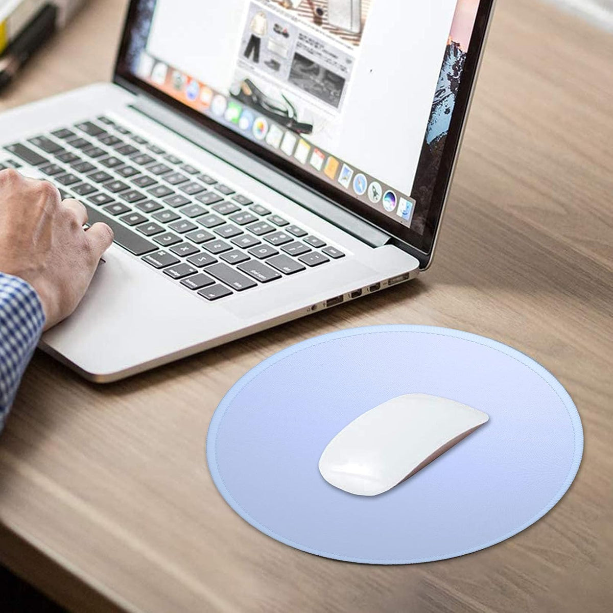 Round Mouse Pad, 8.7 x 8.7 Inch Premium-Textured Washable Non-Slip Rubber Base Cute Small Mouse Mat with Stitched Edge for Women Wireless Computer Laptop Gaming Desk Accessories, Sky Blue - Image 7
