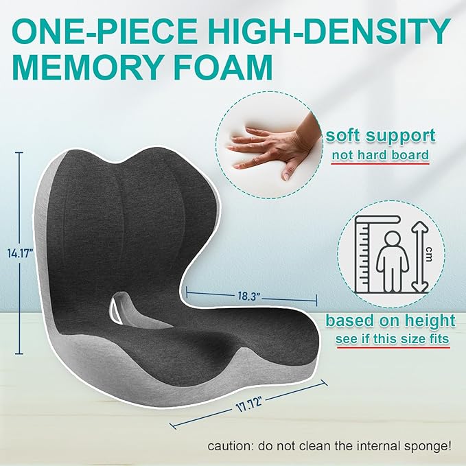Seat Cushion for Office Chair, Orthopedic and Ergonomic Memory Foam Cushion | Lumbar Support & Memory Foam Coccyx Cushion for Tailbone, Back, Sciatica. - Image 3