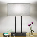 Bedside Touch Control Table Lamps, 3 Way Dimmable Nightstand Lamp | Dual USB Charging Ports 1 AC Outlet, Grey Fabric Shade, Desk Lamp for Bedroom Living Room with 5000K LED Bulb by Lakumu