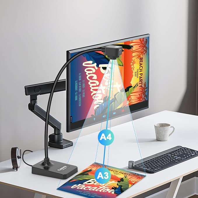 USB Document Camera for Teachers,Manual Focus Webcam with Mic,Fold for Mac/Windows/Chromebook - Image 4