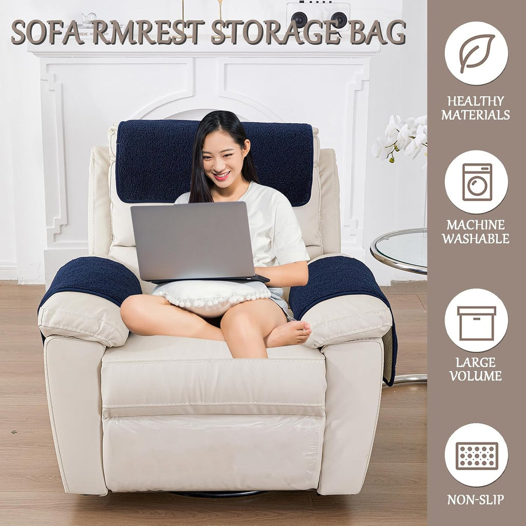 Armrest Covers for Recliners Couch Arm Covers with Pockets for Sofa - Image 2