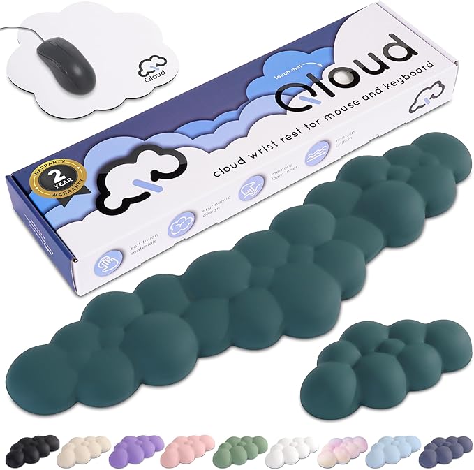 Cloud Keyboard Wrist Rest – Create-ables Qloud Cloud Wrist Rest for Computer Keyboard and Mouse, Ergonomic Memory Foam Wrist Pad with Non-Slip Base, Includes Cloud Mouse Pad – Dark Teal by Create-ables
