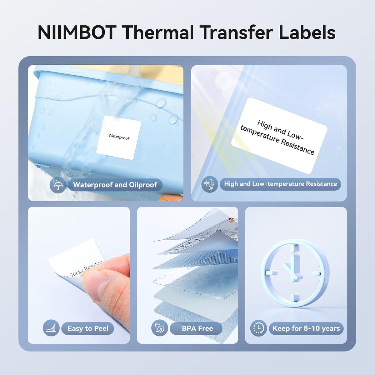 NIIMBOT M2/M3 Thermal Transfer Labels 1.97''x1.18'', for M2/M3 Label Maker, PET Material, Waterproof and High-Temperature Resistance, Long Storage Time, White Label Tape(50x30mm-225) (Pack of 2) - Image 3