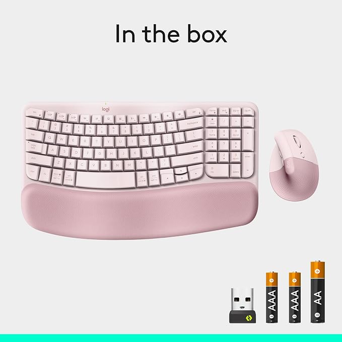 Logitech Wave Keys Keyboard & Lift Mouse Ergonomic Combo - Rose | Cushioned Palm Rest, wireless, Bluetooth, Easy-Switch, Multi-OS, Windows/Mac - Image 11