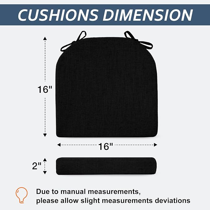 Basic Beyond Chair Cushions for Dining Chairs 6 Pack, Kitchen Chair Cushions with Ties and Non Slip Backing, 16 x 16 inches Chair Pads for Dining Chairs (Black) - Image 2