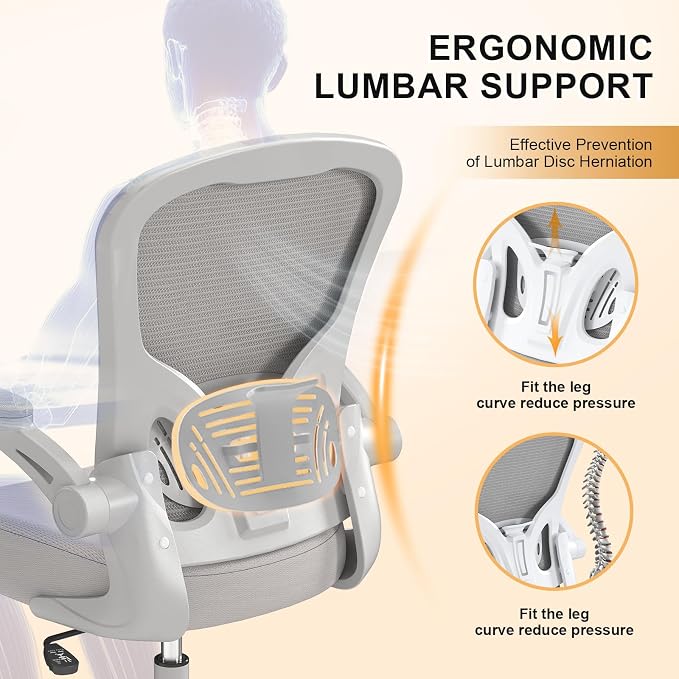 Office Chair|Ergonomic Desk Chairs 330LBS Capacity | Flip-up Armrests,Mesh Computer Chair,High Back,Comfy Work,Adjustable Lumbar Support - Image 6