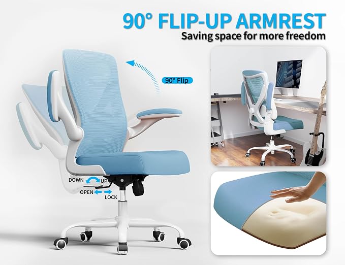 Office Chair: Mesh Ergonomic Desk Chair with 3D Lumbar & Swivel | 330LBS Computer Chair-Executive Task Work Chairs with Flip-up Arms Home Office Desk Chairs Gaming Chair for Long Hours(Blue) - Image 6