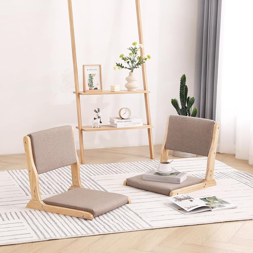Tiita 2-Pack Foldable Meditation Floor Chairs with Back Support, Wood Grey by Tiita