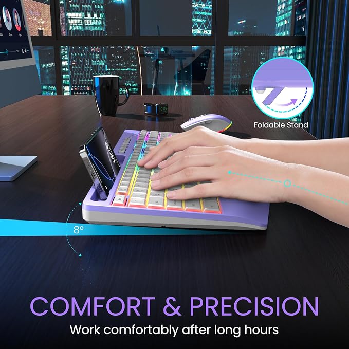 Wireless Keyboard and Mouse Combo- VEILZOR 2.4G Rechargeable Keyboard with Phone Holder, Ergonomic Wrist Rest, 9 RGB Backlit Effects, Silent Keyboard Mouse Set for Windows, Laptop, PC | 2.4G Wireless Light Up Keyboard Set, Phone Holder, Wrist Rest, 9 R... - Image 3
