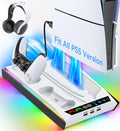Rysker PS-5/Slim/Pro Stand for Disc & Digital Version, PS-5 Cooling Station with RGB Ambient Lighting, Controller Charger Built-in 3 Level Fan, PS-5 Cooling Stand for PlayStation 5 Case by Rysker
