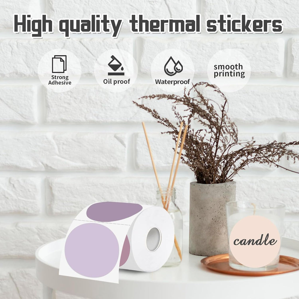 3 Inch Thermal Label,Purple Round Thermal Printer Label,Waterproof Thermal Stickers for DIY Logo Design,Name Tag,Thanks Card 300 Labels/Roll - Image 4