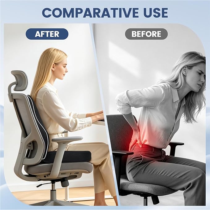 Memory Foam Seat Cushion for Office Chair and Car Seat | Sciatica & Hip & Coccyx Pain Relief Desk Chair Cushion for Long Sitting Office Workers, Car Drivers, Wheelchair, Home - Image 4