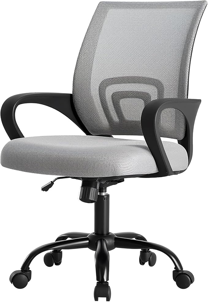 DUMOS Ergonomic Office Chair, Lumbar Support Mesh Desk Chair | Mid Back Mesh, Height Adjustable Fixed Armrest, Rocking Mode 360 Swivel Computer Gaming, Grey by DumosLifestyle