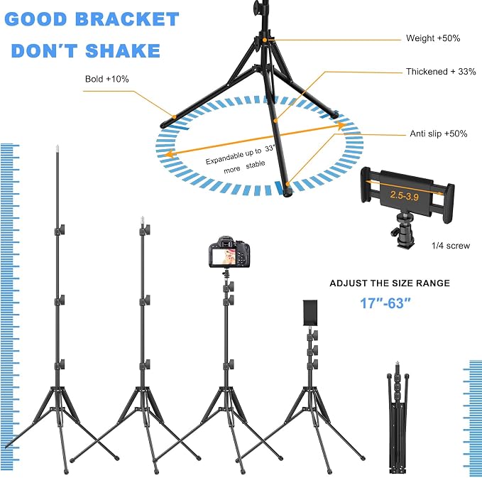 Ring Light 18" with Stand, 55w 6700K LED Light,63" Tripod,Multi-Angle Adjustable Phone Stand, for iPhone and Android Phones, CRI95, Suitable for YouTube, TikTok, Selfies (White, 18") - Image 4