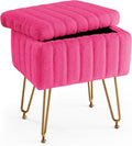 DUMOS Vanity Stool Chair, Ottoman with Storage, Makeup Cute Soft Small Footstool, Modern Style Faux Fur Seat with 4 Metal Legs & Adjustable Feet for Dressing, Living Room, Bedroom, Dorm, Red by DUMOS