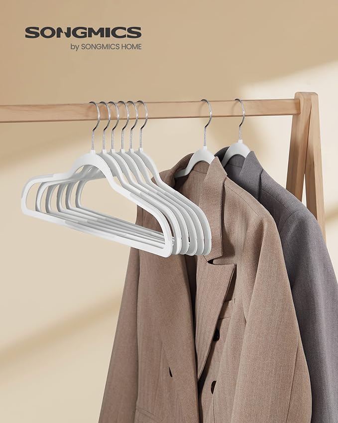 SONGMICS Plastic Clothes Hangers, Pack of 50, Space-Saving | 0.2 Inches Thick, 17.7 Inches Wide, 360° Swivel Hook, Cloud White, BREANNA Collection UCRP050W05 - Image 2