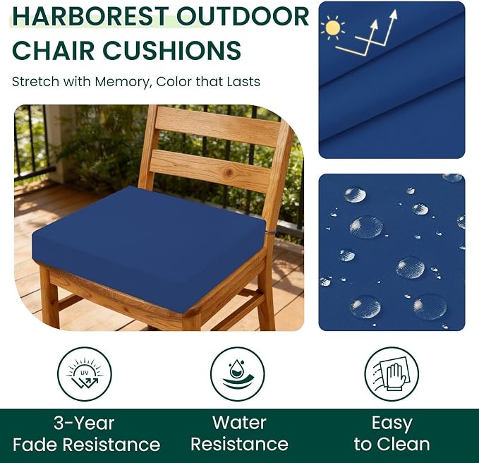 HARBOREST Outdoor Chair Cushions Set of 4, Water Resistant Patio Chair Cushions with Ties, Square Corner Outdoor Seat Cushions for Patio Furniture, 18.5"x16"x3", Royal Blue - Image 2