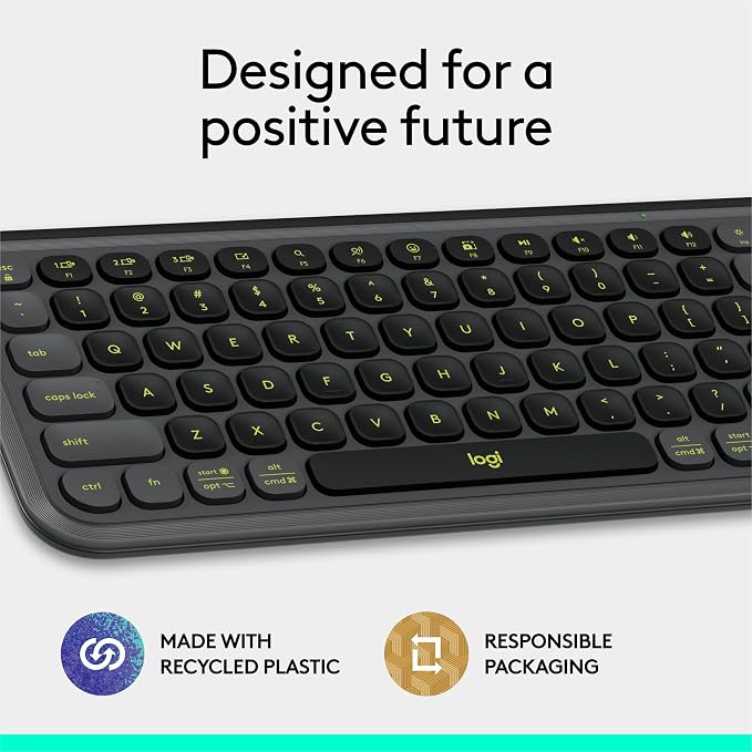 Logitech POP ICON Keys Wireless Bluetooth Keyboard - Graphite and Green | Comfortable typing, Bluetooth, programmable keys, easy-switch up to 3 devices, for laptop, tablet, PC - Image 11