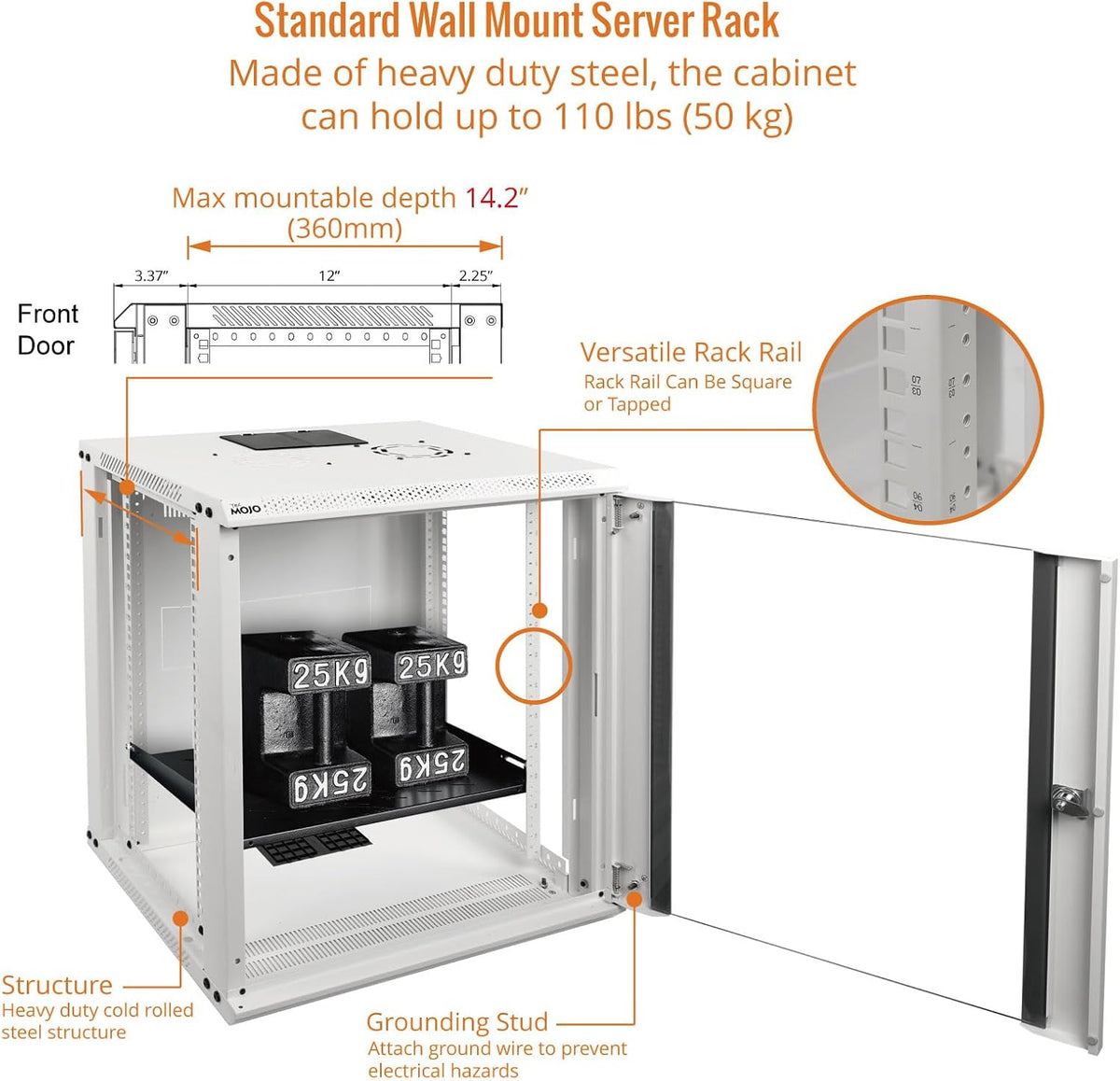 Tecmojo 12U Wall Mount Rack Network Cabinet for 19" IT Equipment,with Lockable Glass Door and Side Panels,Cooling Fan,17.7inch Depth,White - Image 4