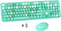 MPTOG Colorful Wireless Computer Keyboard and Mouse Combo (Green-Colorful) | Retro Round Typewriter Keycaps, Power Switch, Ergonomic Design, 2.4GHz Wireless for Windows, Mac, PC by MPTOG