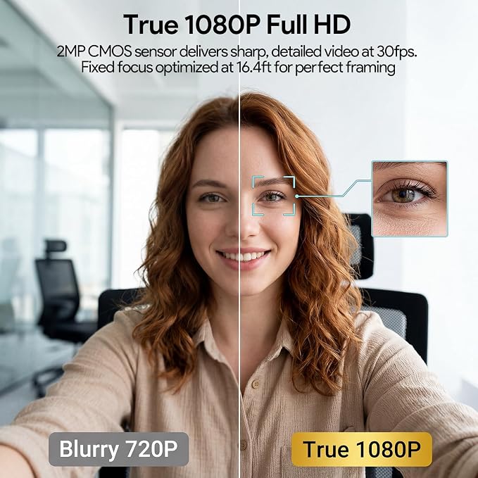 1080P Webcam with Microphone Noise Reduction Auto Exposure | 90°FOV Wide Angle Privacy Cover,USB-A to C Adapter,Plug & Play Streaming Camera for PC/Mac/Switch 2,Zoom/Teams/Skype/Meetings - Image 2