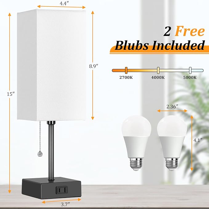 Table Lamp for Bedroom Set of 2,Minimalist Bedside Lamps with AC Outlets | Small Night Light Lamp 2700K 4000k 5000K Small Nightstand Lamps for Living Room Kids Room Office(Bulbs Included) - Image 4