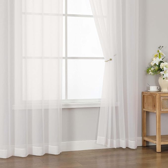 Ivory Sheer Curtains 84 inches Long for Living Room 2 Panels Set | Sheer White Curtains for Bedroom, Rod Pocket Airy Light Filtering Window Treatments, 2pcs, Each Panel 42" Width x 84" Long - Image 9