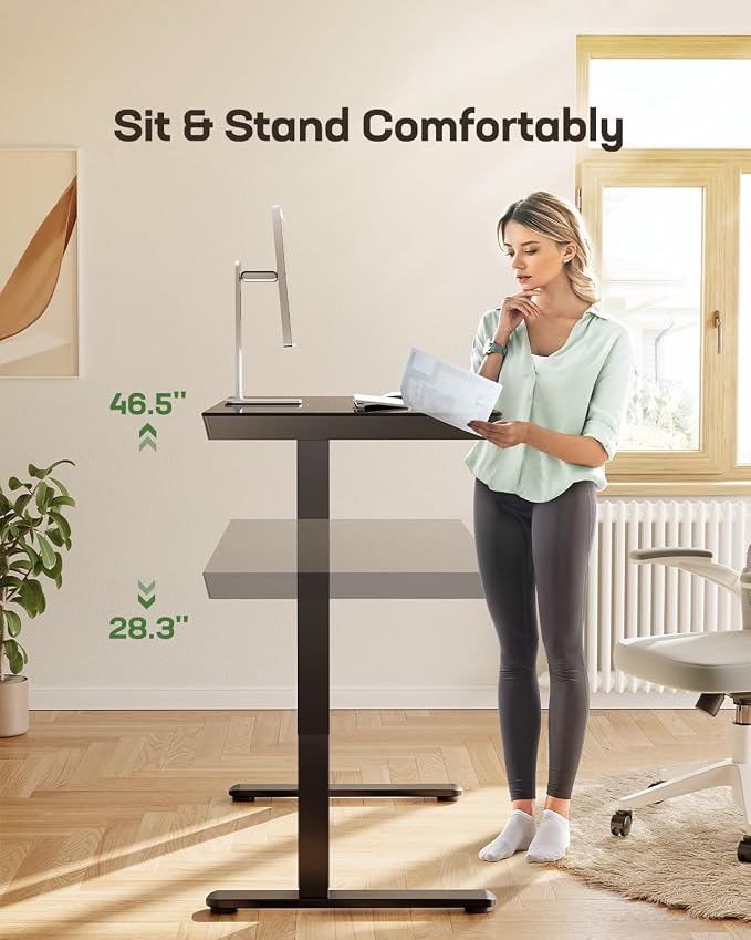 Marsail Glass Standing Desk with Drawer, 48 x 24 inch Electric Standing Desk, Height Adjustable Desk with One-Piece Tabletop & USB Charging Ports, Sit Stand Desk with Storage for Home & Office Black - Image 7