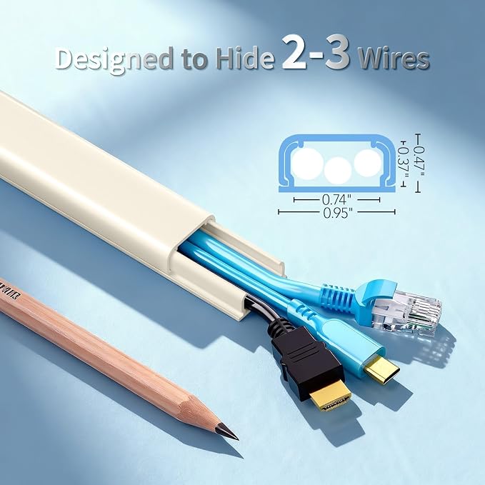 Cord Hider Kit, 70.8in Cord Covers for 2-3 Wires on Wall, Paintable Cable Hider Wire Covers for Cords on Wall, Self-Adhesive Cord Hider for Wall Mount Tv to Hide Cords, W0.94 H0.47in, Beige - Image 2
