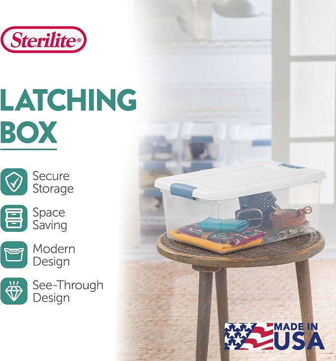 Sterilite Latching Box with Lids for Home and Office, 15 Quart, 12-Pack | Heavy-Duty and Stackable Plastic Containers with Latches for Closet, Cabinet, Bedroom, Bathroom and Dorm Room Organization - Image 3