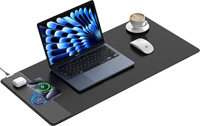 TopMade Wireless Charging Mouse Pad, Waterproof Gaming Mousepad with Ultra-Smooth Surface, Non-Slip Base, 31.5"x15.75" XXL Large Desk Pad, Classic Black Computer Desk Mat for MacBook, PC, Laptop by TopmadeProduct-Ordernow