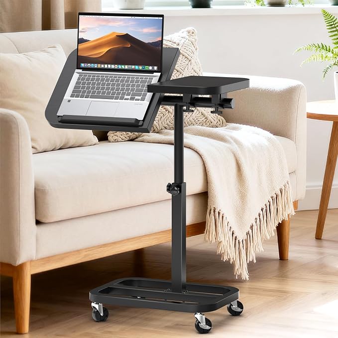 Portable Rolling Over Bed Laptop Desk, Adjustable Height and Tilt for Home | Alentar Large-Size Mobile Laptop Stand for Bed, Sofa TV Tray with Wheels, Sturdy Welded Metal Frame, Black, 25” x 12.99” by Unlockyourhomestoragelife