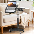 Portable Rolling Over Bed Laptop Desk, Adjustable Height and Tilt for Home | Alentar Large-Size Mobile Laptop Stand for Bed, Sofa TV Tray with Wheels, Sturdy Welded Metal Frame, Black, 25” x 12.99” by Unlockyourhomestoragelife