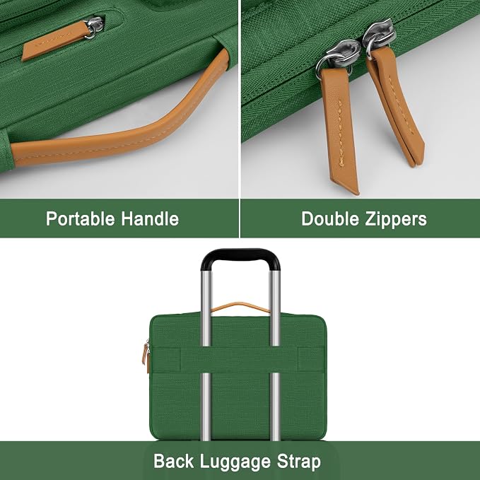 MOSISO 360 Protective Laptop Case 14 inch, 14 inch Laptop Sleeve | Compatible with HP Lenovo Dell ASUS Acer,HP Stream,Dell Latitude, Side Open Carrying Case with 4 Zipper Pockets, Jungle Green - Image 4