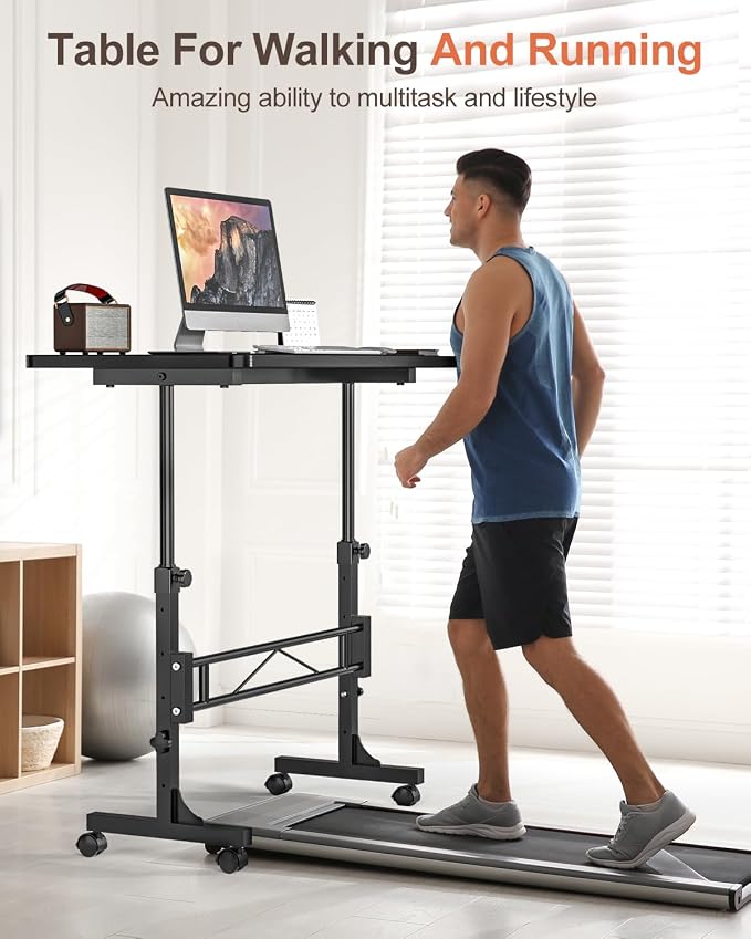 Amztabler Small Standing Desk Adjustable Height, Mobile Stand Up Desk with Wheels, 32 Inch Portable Rolling Desks Conference Room Tablesf for Walking Pad Treadmill Black - Image 7