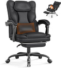 Ergonomic Office Chair with Footrest, Reclining Executive Computer Chair | 90°-155°Locking Tilt, 300lb Desk Gaming Chair with Lumbar Support, Comfy Leather PC Chair, 360° Rolling Swivel & Height Black by BoxDesignLab