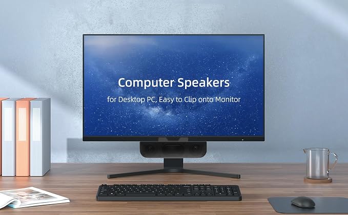 Computer Speakers for Desktop PC, Monitor Speakers, USB Plug-in, Wired, External Speaker for Laptop, Small Computer Soundbar for PC, with Loud Sound, Deep Bass, USB-C Adapter, Easily Clamp to Monitor - Image 6