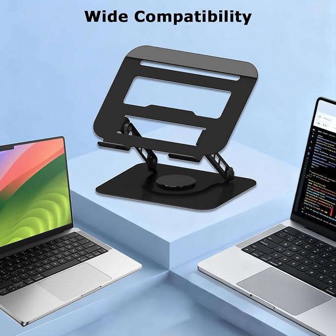 Adjustable Laptop Stand 360°Rotation Computer Riser for Desk, Black | Fit for MacBook Pro/Air Notebook Up to 16 Inches, Adjustable & Foldable, Stability & Durability, Heat Dissipation Design - Image 7