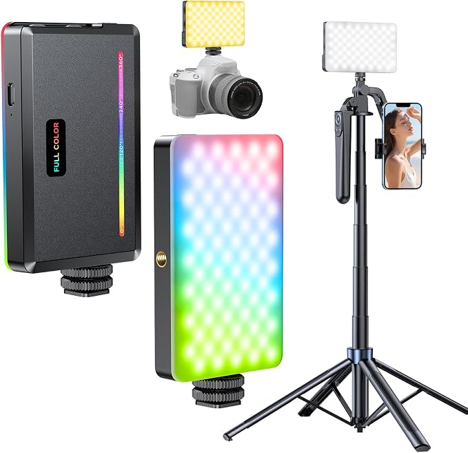 129 LED Camera Light with Metal Hotshoe,3000Mah Rechargeable,Color Temperature 3000-9000K Adjusted 10 Lights Modes for TikTok,Vlog,Selfie,Videoconferencing by Hesheng