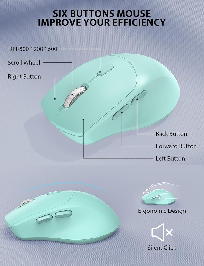 Wireless Keyboard and Mouse Combo - Full-Sized Ergonomic Keyboard with Wrist Rest, Phone Holder, Sleep Mode, Silent 2.4GHz Cordless Keyboard Mouse Combo for Computer, Laptop, PC, Mac, Windows (Green) - Image 6