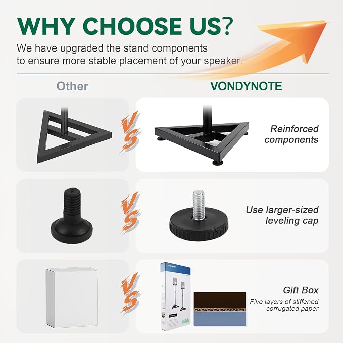 Vondynote Pair Studio Monitor Stands 32.6"-50.9" Base Floor Speaker Stands | Adjustable Height, Heavy Duty, Three Point Triangle Base, Floor Speaker Stands - Image 4