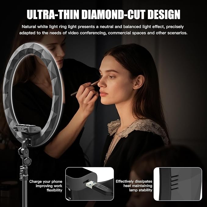 Ring Light with Stand and Phone Holder, 19" Ring Light Tripod for iPhone, Professional LED Circle Light with 78" Tripod, Selfie Ringlight for Live Streaming, Makeup, Barber, Tiktok, YouTube, Black - Image 6
