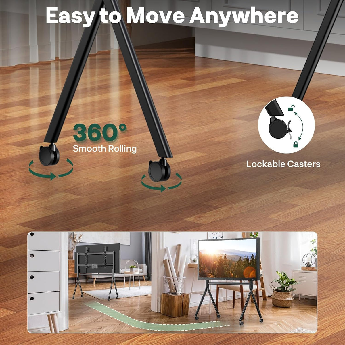 Sylvox TV Floor Stand for 65-75 Inch TVs, Heavy Duty Rolling TV Stand Max Load 132LBS/60kg, Mobile TV Cart with Lockable Wheels, Universal Flat/Curved Screen Mount, VESA 200x200 to 1200x600mm - Image 6