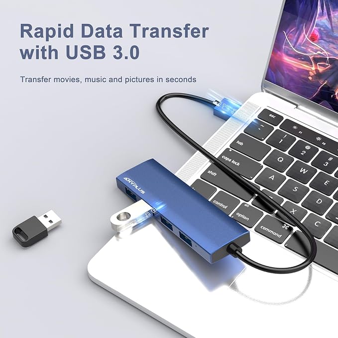 USB Hub, USB 3.0 Hub Aluminum Alloy Ultra Slim USB Splitter, Portable 4 Port USB Extender, USB Hub for Laptop, PC, MacBook, iMac, Surface Pro, Mac Pro, Flash Drive, XPS 【Blue】 - Image 4