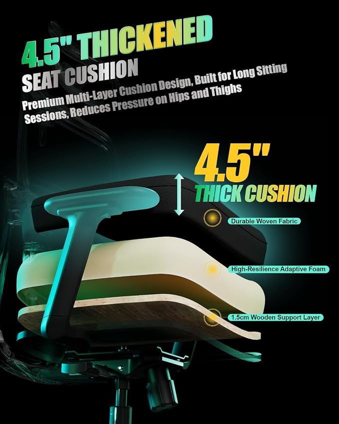 Ergonomic Office Chair, High Back Mesh Chair with Lumbar Support, Ultimate Back Support Office Desk Chair, Comfortable Computer Chair & Gaming Chair for Office & Home, Black - Image 8
