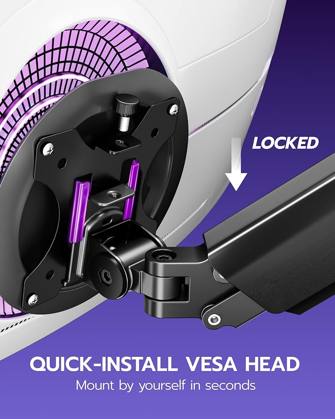 ARES WING Single Monitor Mount - 17 to 40 Inch Screen Monitor Arm, Black | Ultrawide Monitor Arm for Heavy Duty Curved Screen up to 26.4 lbs with Clamp/Grommet Desk Mount, 75/100 Vesa Mount - Image 3